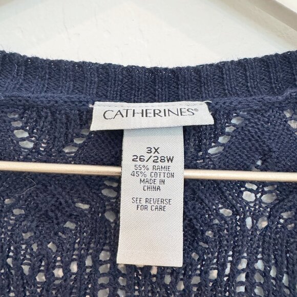 Catherines Open Knit V-Neck Cardigan Sweater Top Boho Cottage Blue Plus Size 3X - Picture 3 of 6